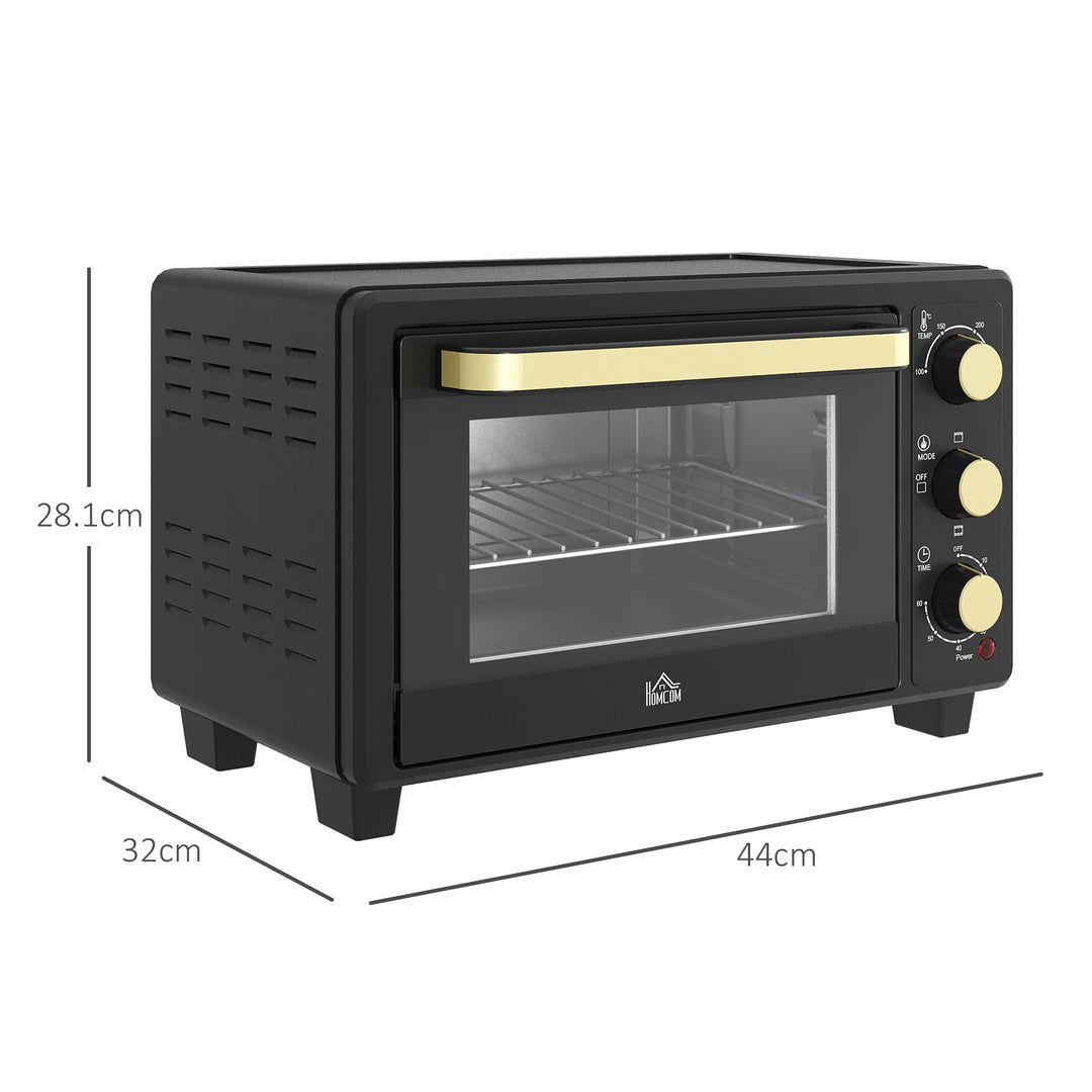 HOMCOM Mini Oven, 16L Countertop Electric Grill, Toaster Oven w/ Adjustable Temperature, 60 Min Timer, Crumb Tray, Baking Tray, Wire Rack | Aosom UK