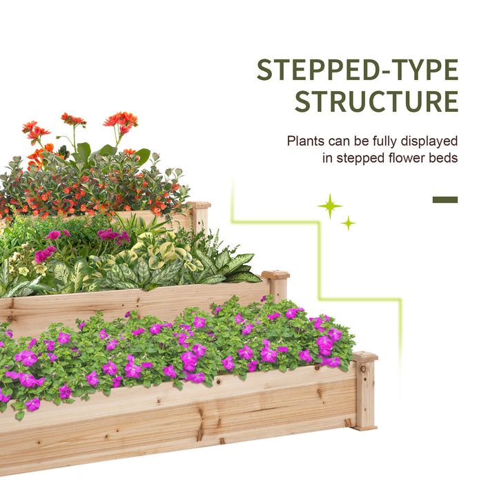 470L Raised Garden Bed, 3-Tier Planter Kit, Elevated Wooden Planters for Garden, Yard & Patio, 124 x 124 x 56 cm