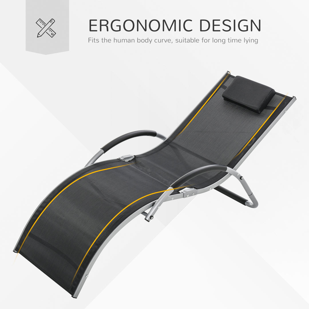 Sun Lounger Reclining Chair Portable Armchair with Pillow for Garden Patio Outside Aluminium Frame, Black