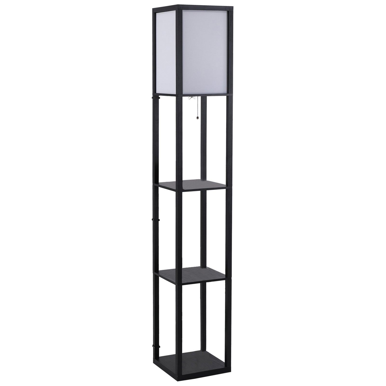 Floor Lamp with Shelves and Top Light, Modern Corner Standing Lamp for Living Room, Bedroom, Bulb not Included, Black