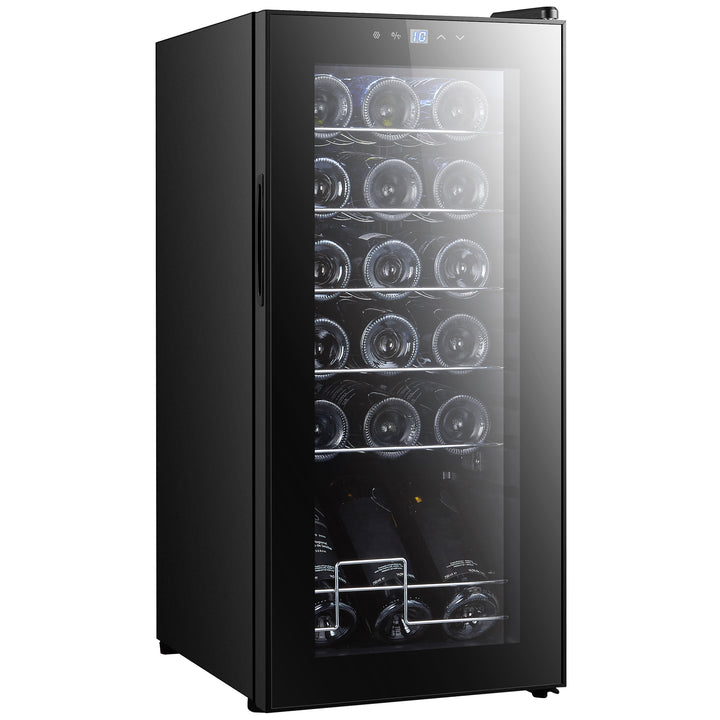 HOMCOM Freestanding Wine Fridge, 35cm Wide Undercounter Wine Cooler Fridge w/ Temperature Control, Digital Touch Screen, LED, Glass Door | Aosom UK