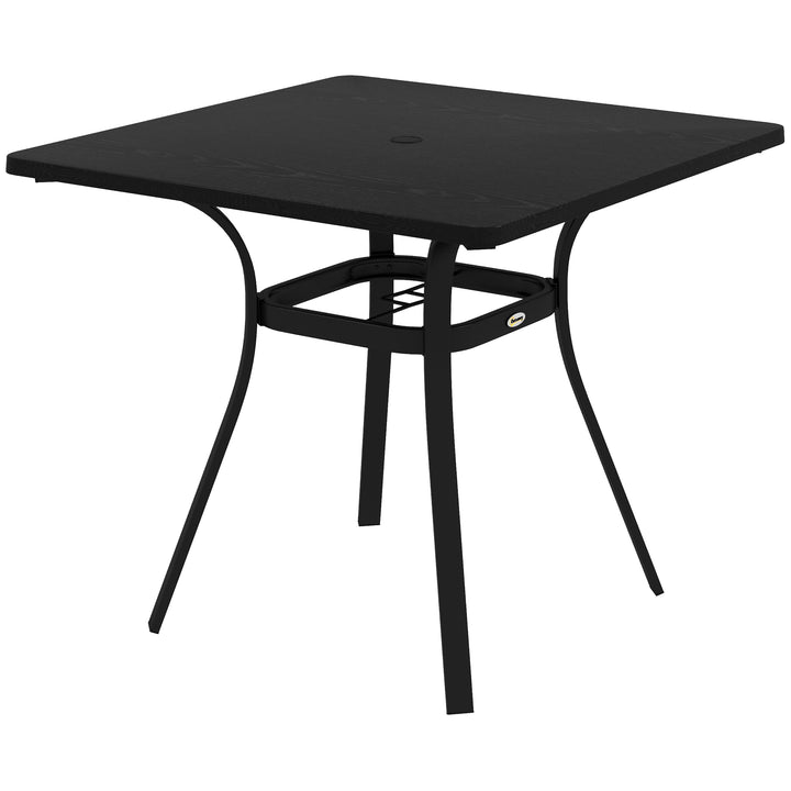 Outsunny Metal Garden Table, Steel Frame with Metal Tabletop and Umbrella Hole, Modern Design, Black | Aosom UK