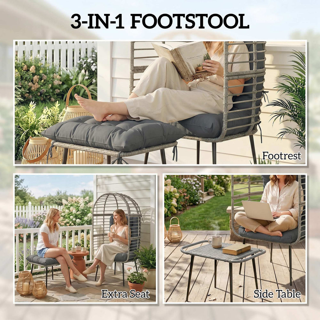 Garden Egg Chair with Footstool, Rattan Indoor Outdoor Lounge Chair an