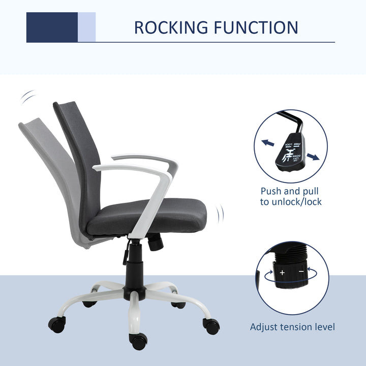 Office Chair Linen Swivel Computer Desk Chair Home Study Task Chair with Wheels, Arm, Adjustable Height, Dark Grey