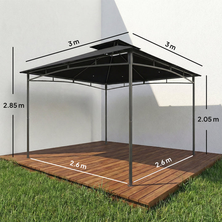 3 x 3 m Gazebo, Garden Gazebo with 2-Tier Roof, Metal Frame, Black
