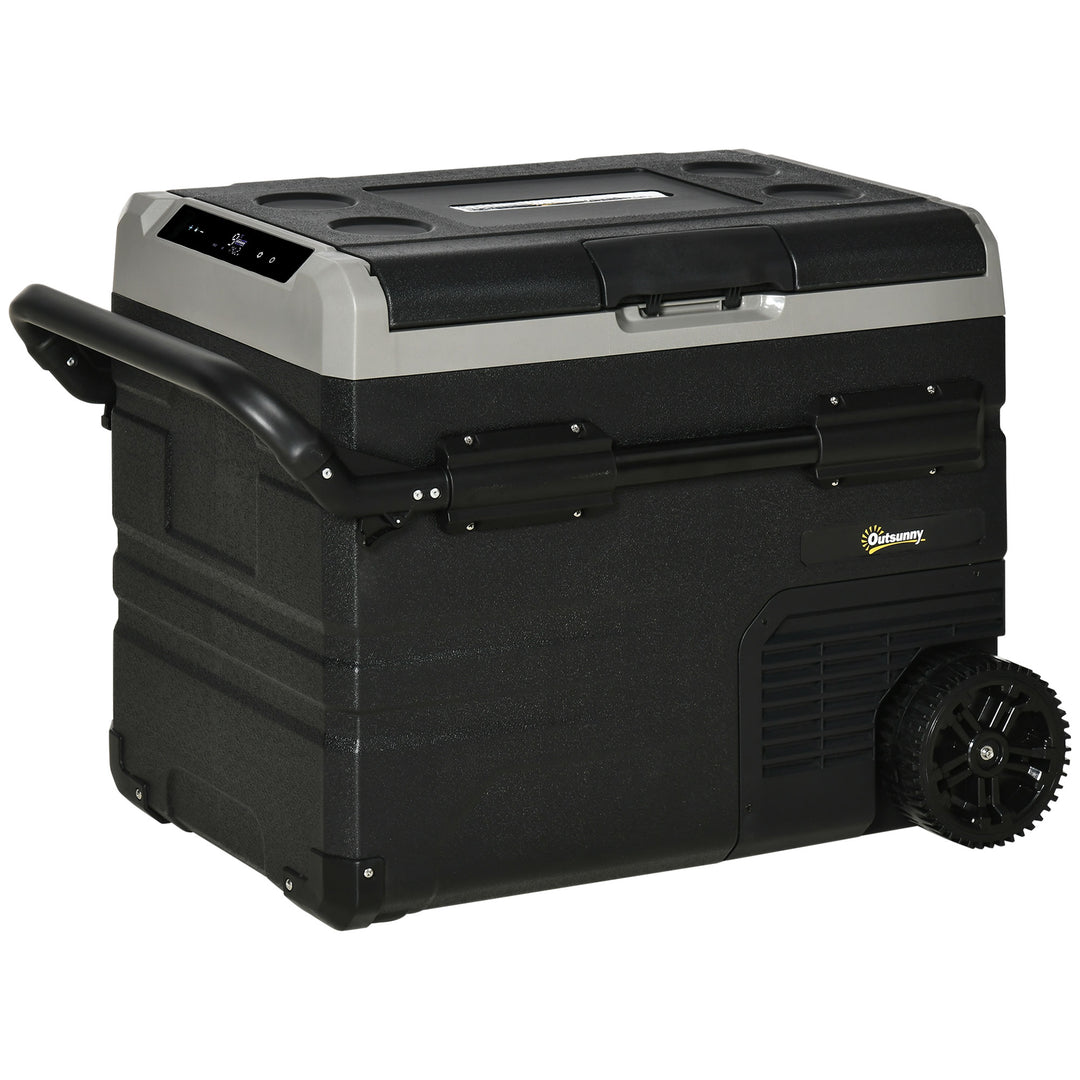 50L Car Refrigerator, Portable Compressor Cooler Box, Fridge Freezer w/ Inner LED Light, Foldable Handles, Cup Holders, 12/24V DC and 110-240V AC for Campervan RV Boat Travel Down to -20℃