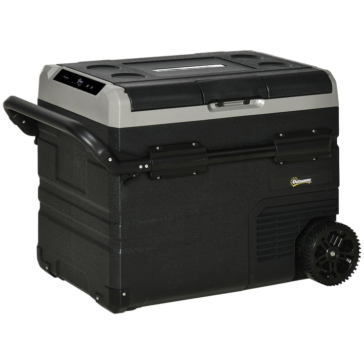 50L Car Refrigerator, Portable Compressor Cooler Box, Fridge Freezer w/ Inner LED Light, Foldable Handles, Cup Holders, 12/24V DC and 110-240V AC for Campervan RV Boat Travel Down to -20℃