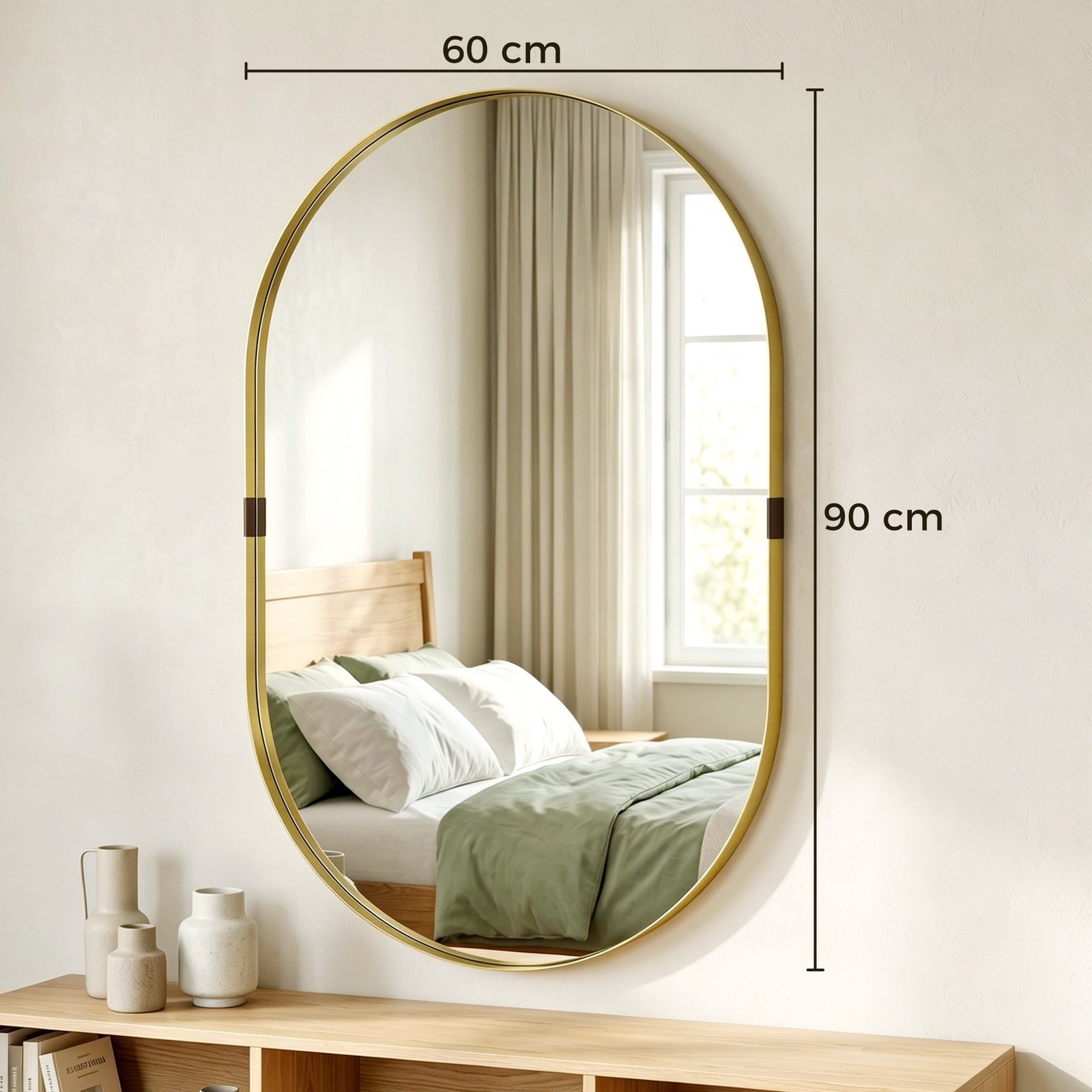 Wall Mirror, Bathroom Mirror with Elevated Aluminium Alloy Frame, 60 x