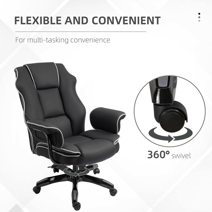 Faux Leather Executive Office Chair, with Contrast Piping - Black/White