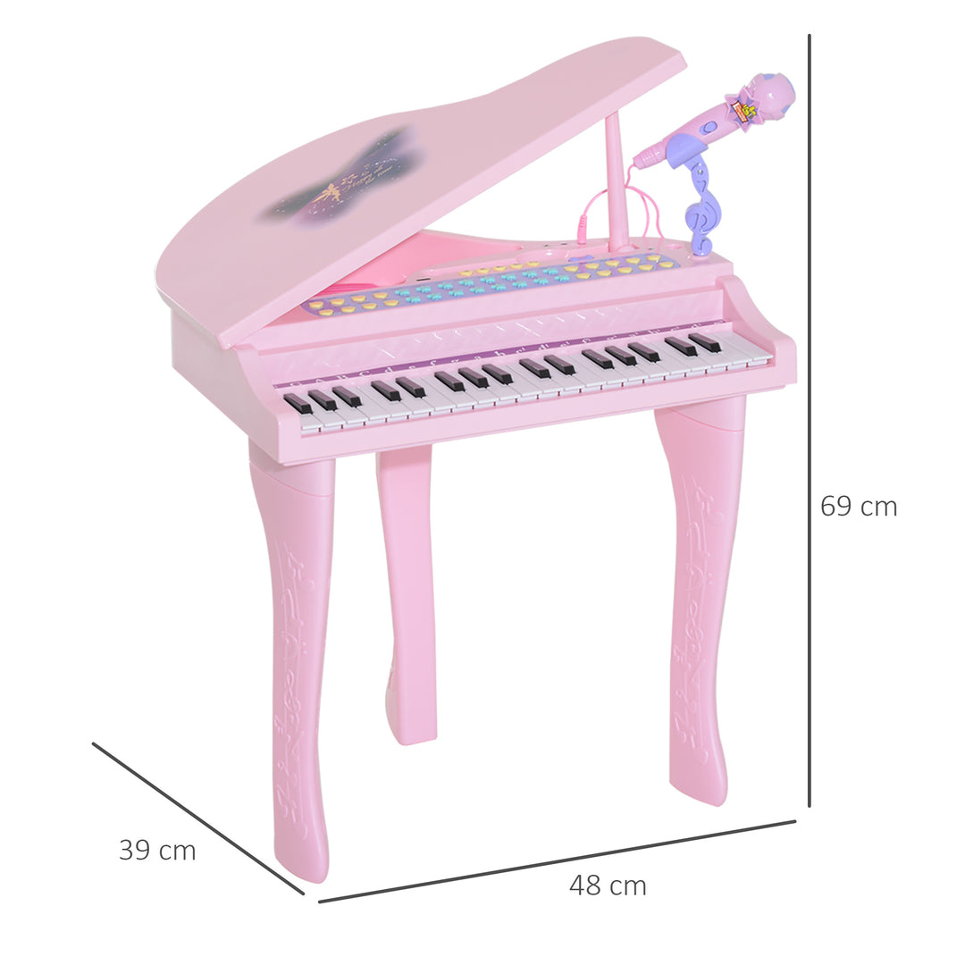 37 Keys Kids Mini Electronic Keyboard Children Grand Piano with Stool Microphone Light Musical Instrument Educational Game Toy Set (Pink)