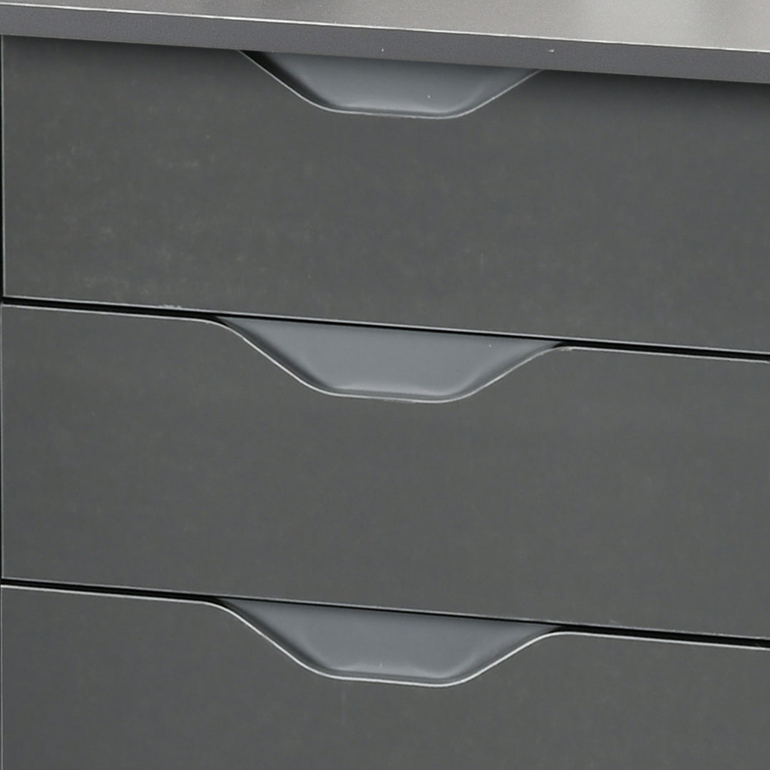 Computer Desk with Drawers, High Gloss Home Office Desk with Storage Cabinet, Study Workstation, 120 x 60cm, Grey