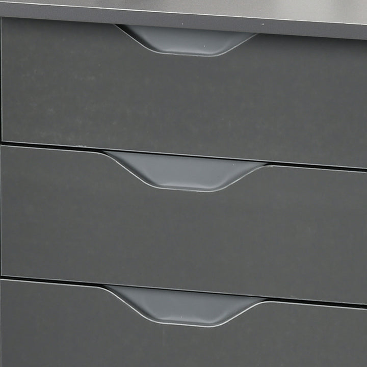 Computer Desk with Drawers, High Gloss Home Office Desk with Storage Cabinet, Study Workstation, 120 x 60cm, Grey