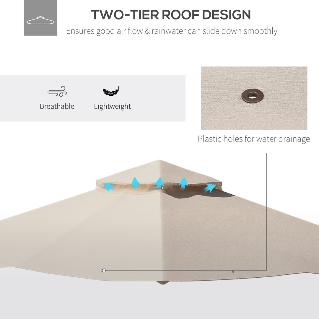 3x3(m) Replacement Gazebo Canopy, Double Tier Roof Top for Garden, Patio, Outdoor, Beige (TOP ONLY)
