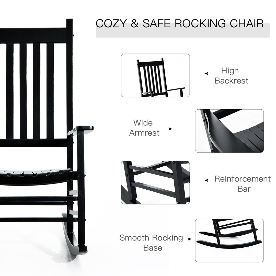 Outsunny Wooden Rocking Chair: Patio Rocker Armchair for Outdoor Seating, Black | Aosom UK