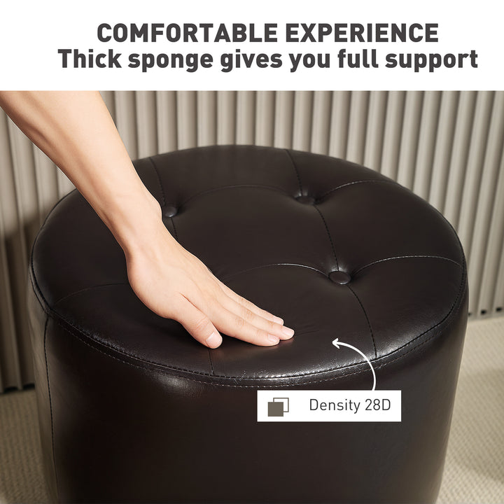 360° Swivel Foot Stool Round PU Footstool with Thick Sponge Padding and Solid Steel Base, Brown