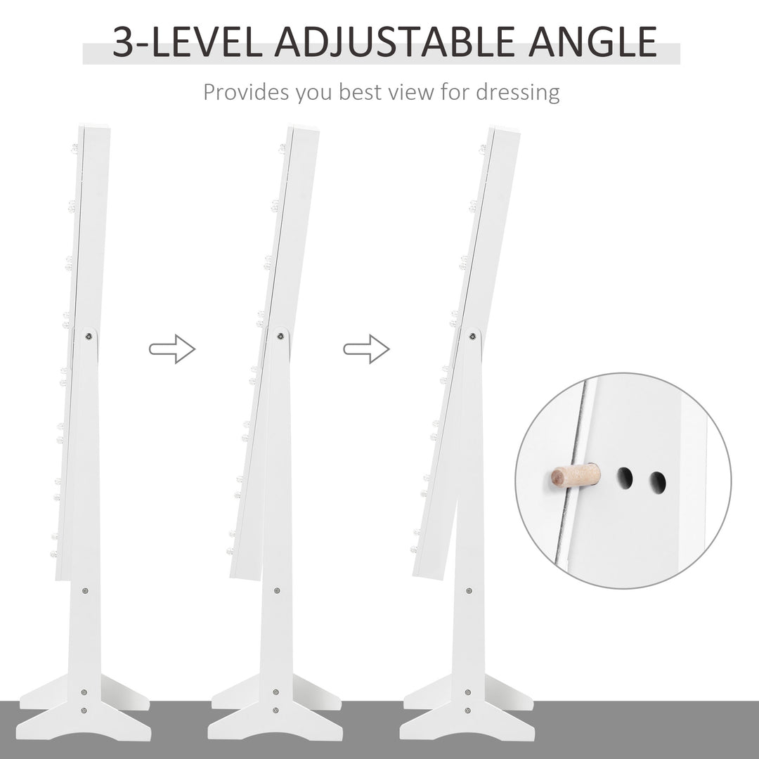 MCL Free Standing LED Mirrored Jewelry Cabinet Armoire Floor Organiser W/ 3 Angle Adjustable For Rings Earrings Bracelets Cosmetics Warm White