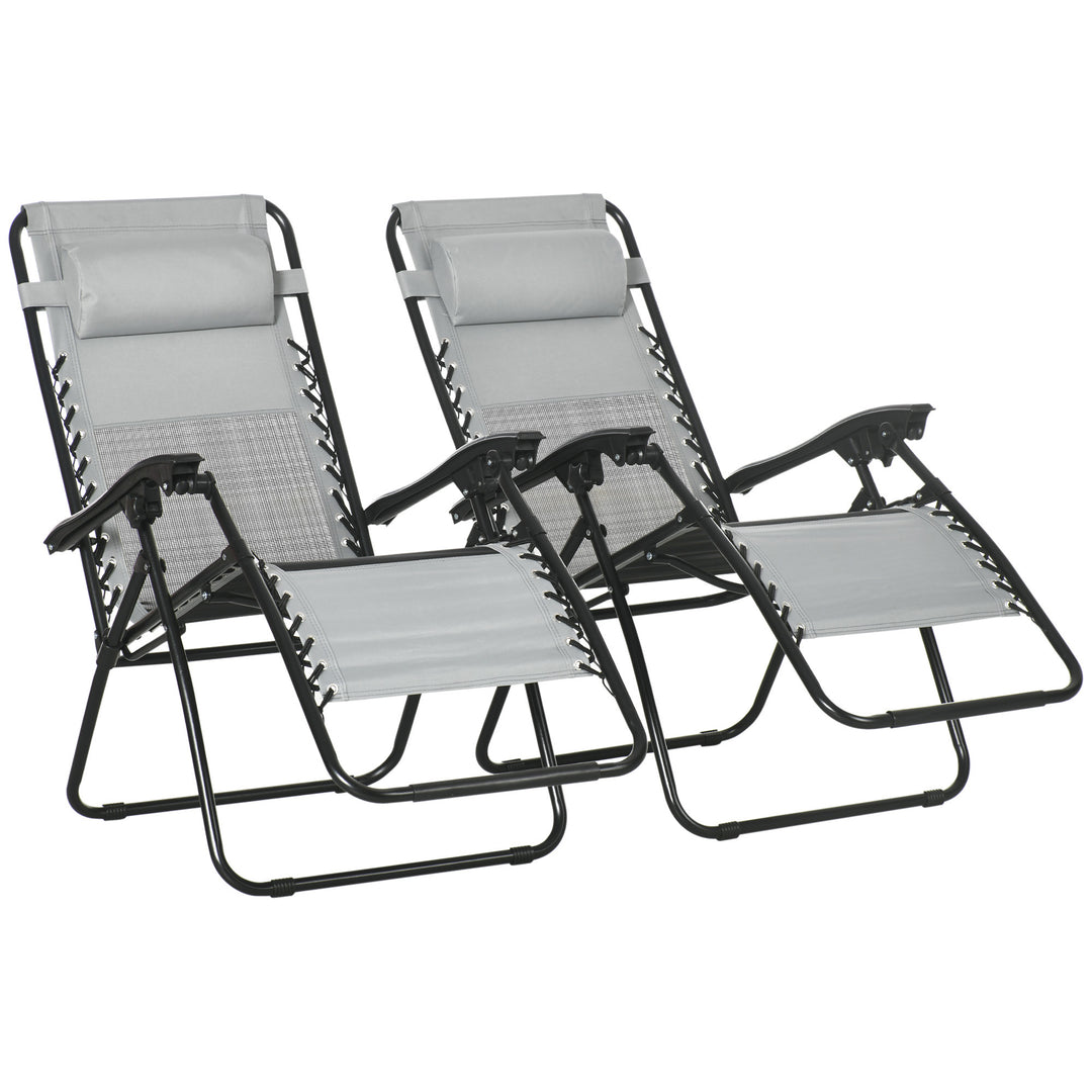 MCL Garden Recliner Chairs Set of 2, Outdoor Foldable Zero Gravity Chairs Set w/ Footstool and Detachable Headrest, Grey