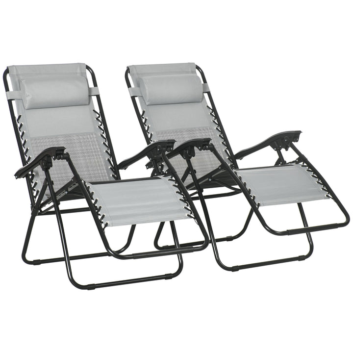 MCL Garden Recliner Chairs Set of 2, Outdoor Foldable Zero Gravity Chairs Set w/ Footstool and Detachable Headrest, Grey