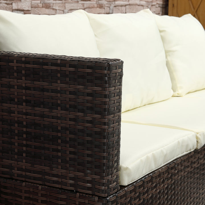 3 Pieces Rattan Garden Furniture Sofa Set, 4 Seater Garden Corner Sofa with 5-Level Reclining Sun Lounger and Storage Coffee Table, Outdoor Furniture Conservatory Set with Cushions, Brown