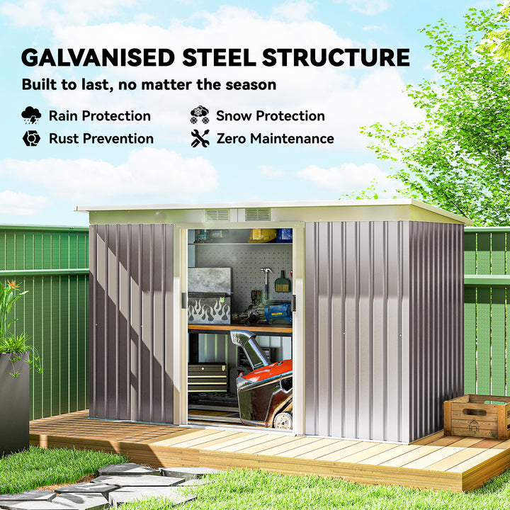 Corrugated Garden Metal Storage Shed Outdoor Equipment Tool Box with Kit Ventilation Doors 9x 4FT Light Grey