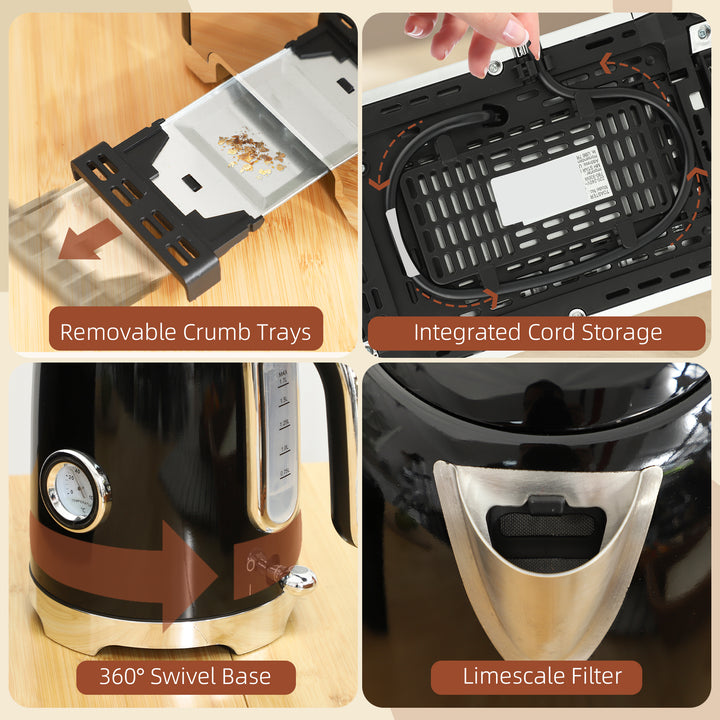 HOMCOM Retro Toaster and Kettle Set - Black