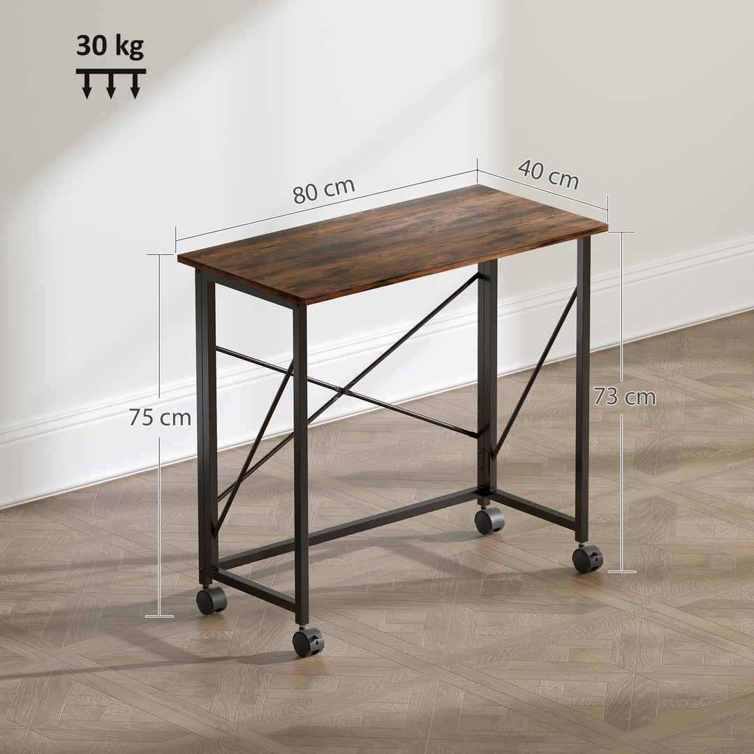80 cm Folding Desk on Wheels - Rustic Brown