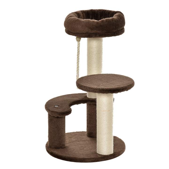 Pawhut 65 cm Cat Tree Cat Scratching Post Kitty Scratcher Kitten Activity Center Scratching Post Playhouse 2 Perch w/ Hanging Sisal Rope | Aosom UK