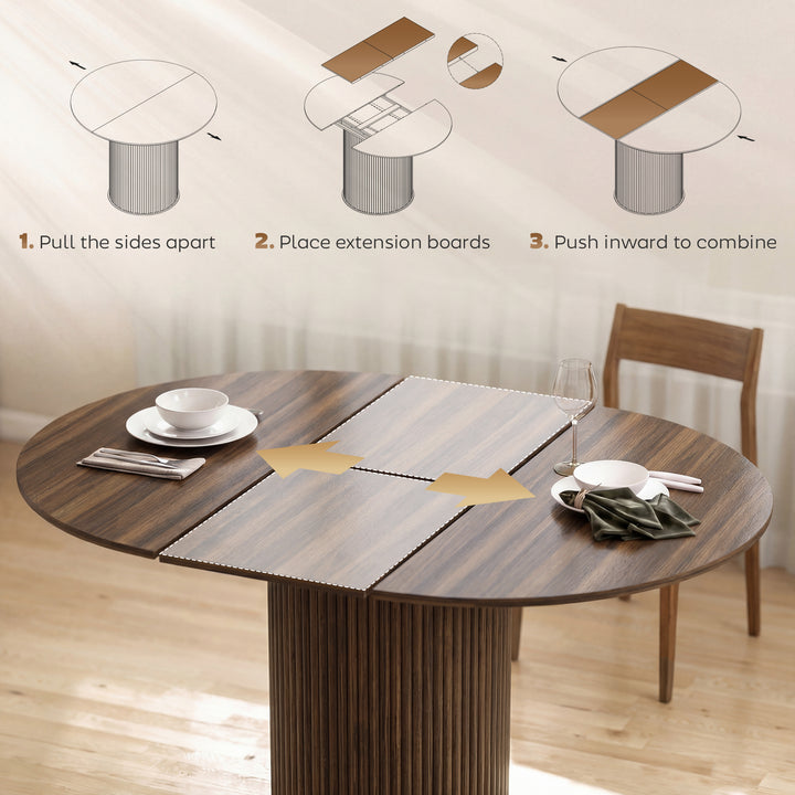 Extendable Round Dining Table Kitchen Table Hidden Leaf Storage - view 5