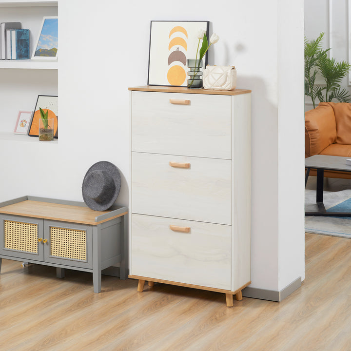 Narrow Shoe Cabinet, Slim Shoe Storage Cabinet with 3 Flip Drawers and Adjustable Shelves, 12 Pair of Shoes Organizer for Hallway, Entryway, Cream White