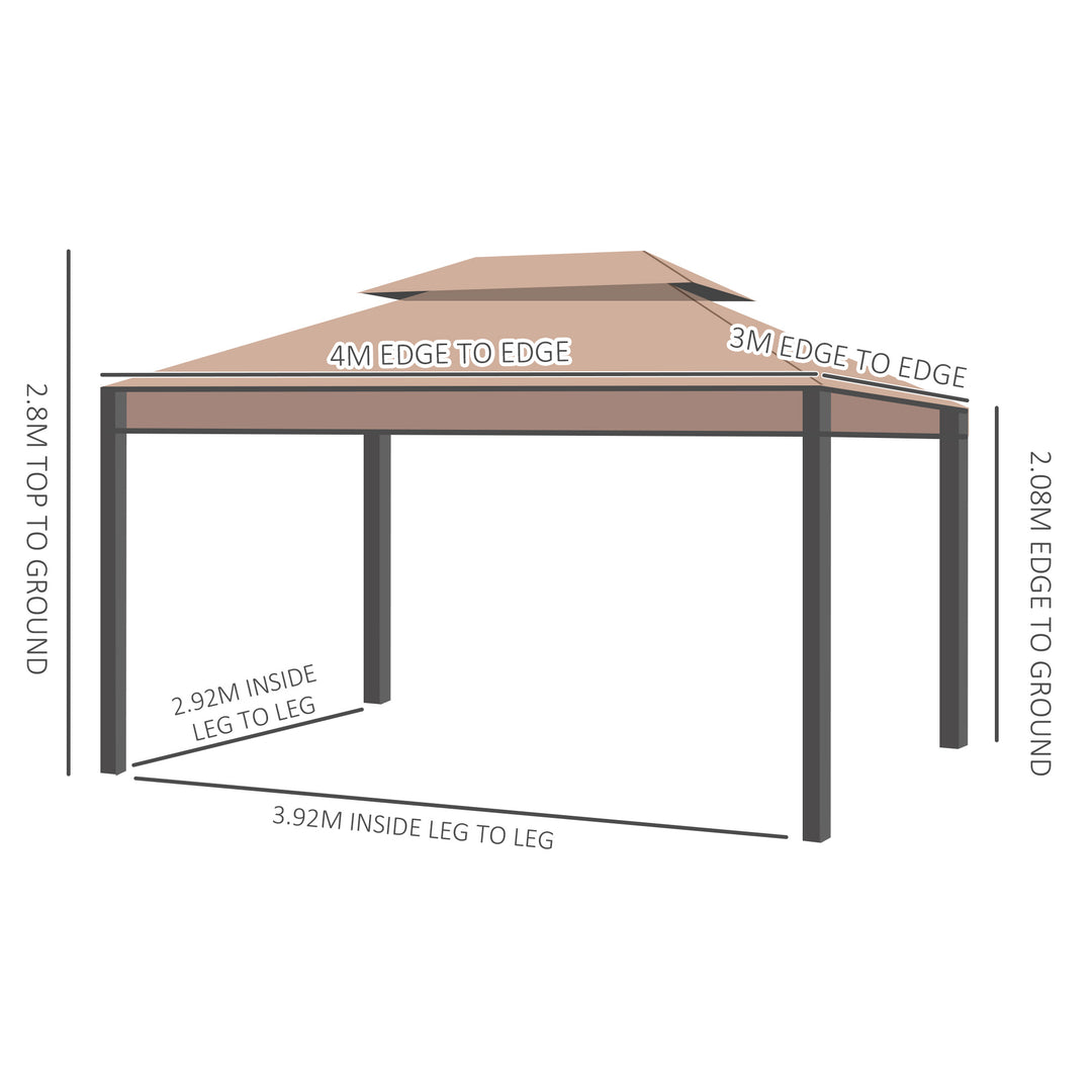 3 x 4m Garden Gazebo, Double Roof Marquee Canopy Shelter with Sidewalls, Solid Steel Frame for Garden, Lawn, Backyard and Deck
