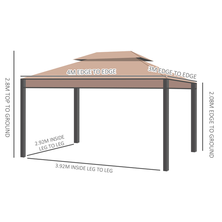 3 x 4m Garden Gazebo, Double Roof Marquee Canopy Shelter with Sidewalls, Solid Steel Frame for Garden, Lawn, Backyard and Deck