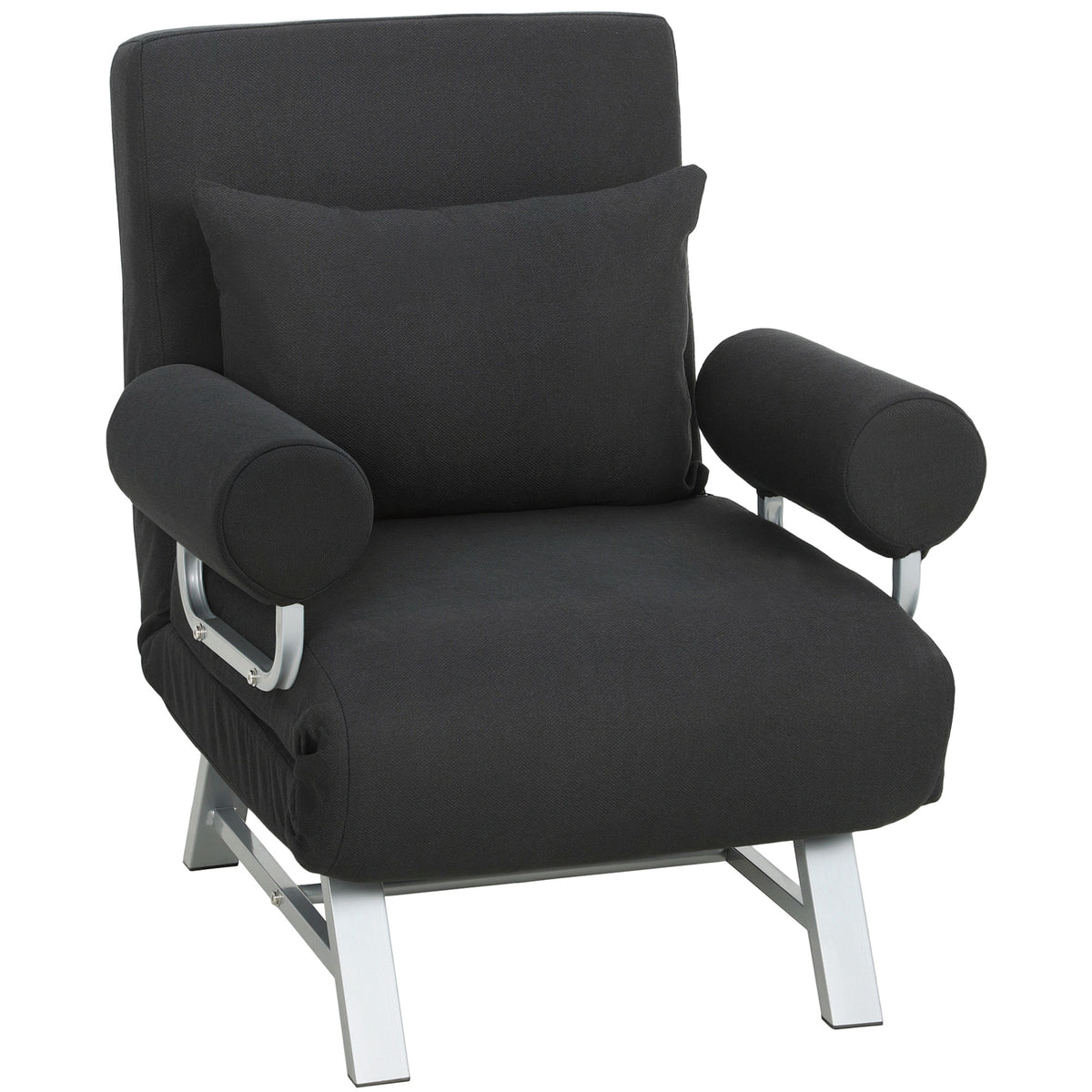 Single Sofa Bed, 3-in-1 Convertible Folding Chair Bed with Adjustable - Black
