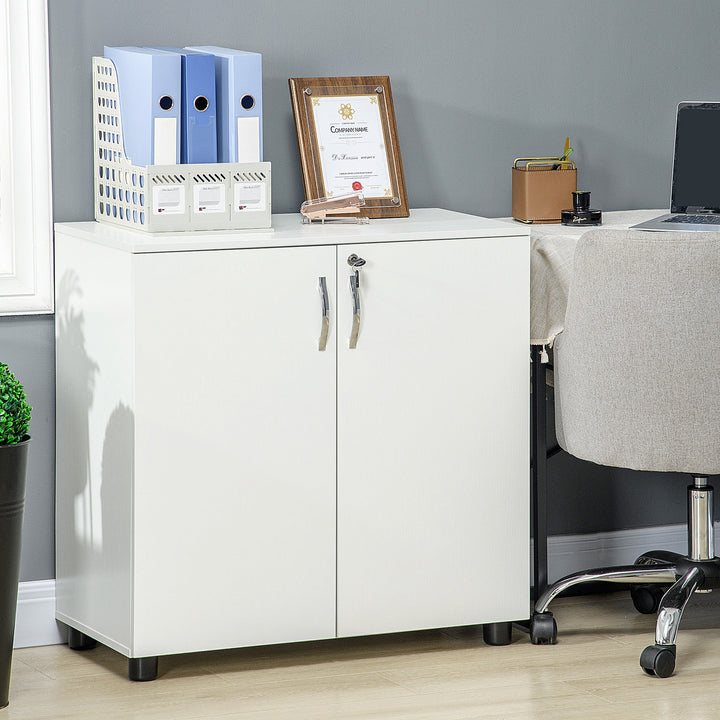 Two-Tier Locking Office Storage Cabinet - White