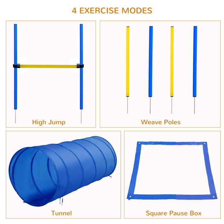 Pet Agility Training Equipment Dog Play Run Jump Obedience Training Set Adjustable (Poles + Hurdle + Tunnel + Pause Box)