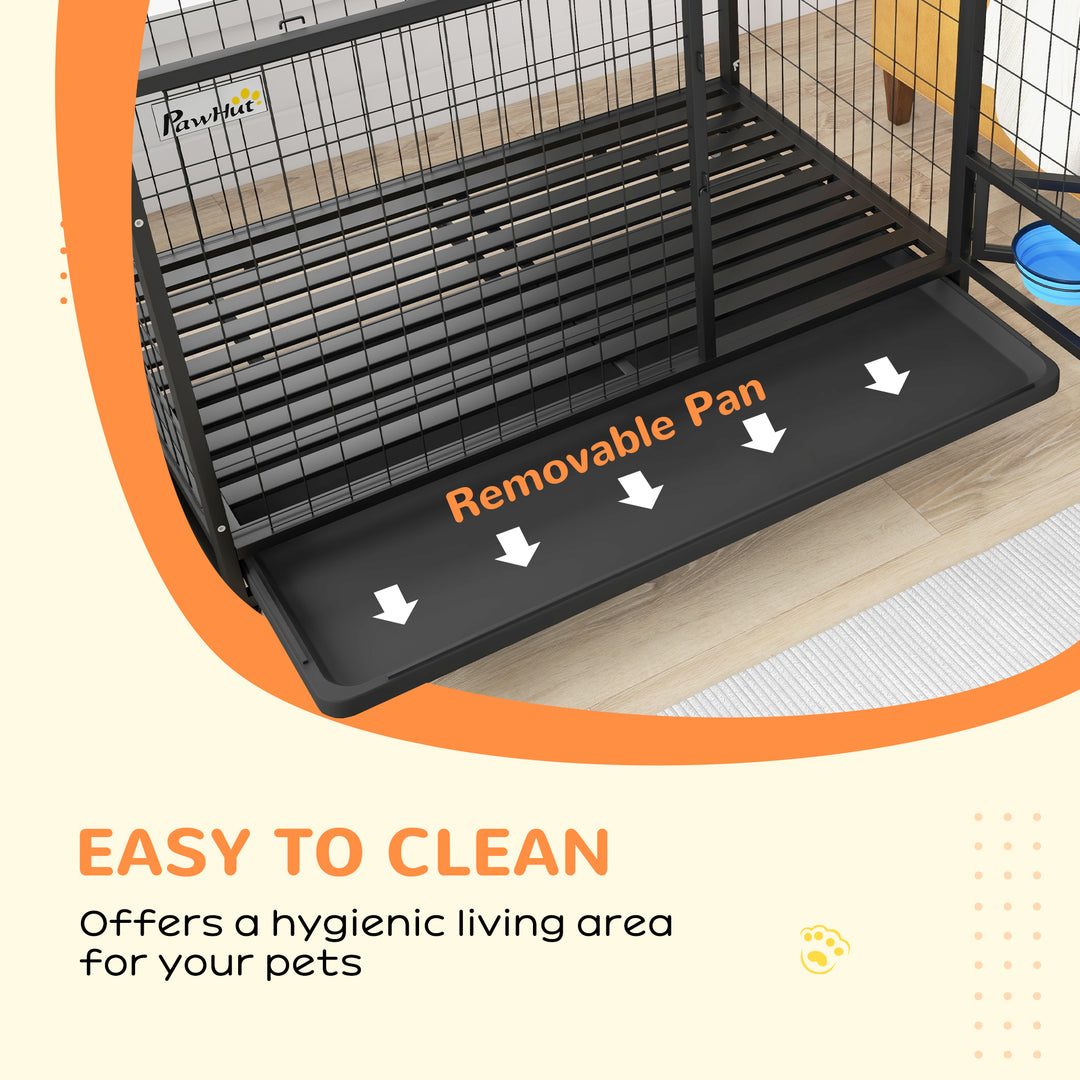 PawHut 48" Heavy Duty Dog Crate on Wheels w/ Bowl Holder, Removable Tray, Detachable Top, Double Doors for L, XL Dogs