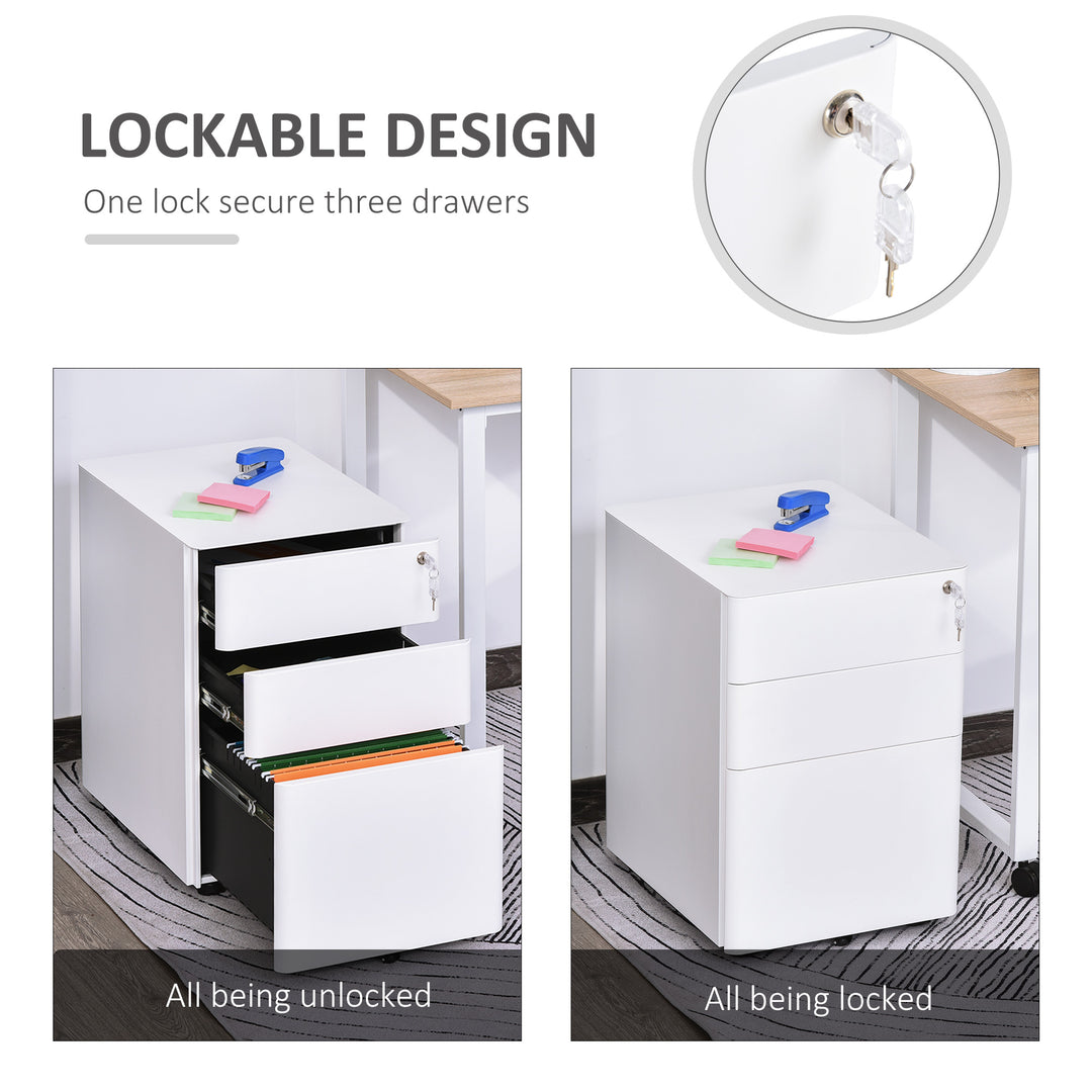Lockable Cabinet, Rolling Filing Cabinet with 3 Drawers, Steel Office Drawer Unit for A4, Letter, Legal Sized Files