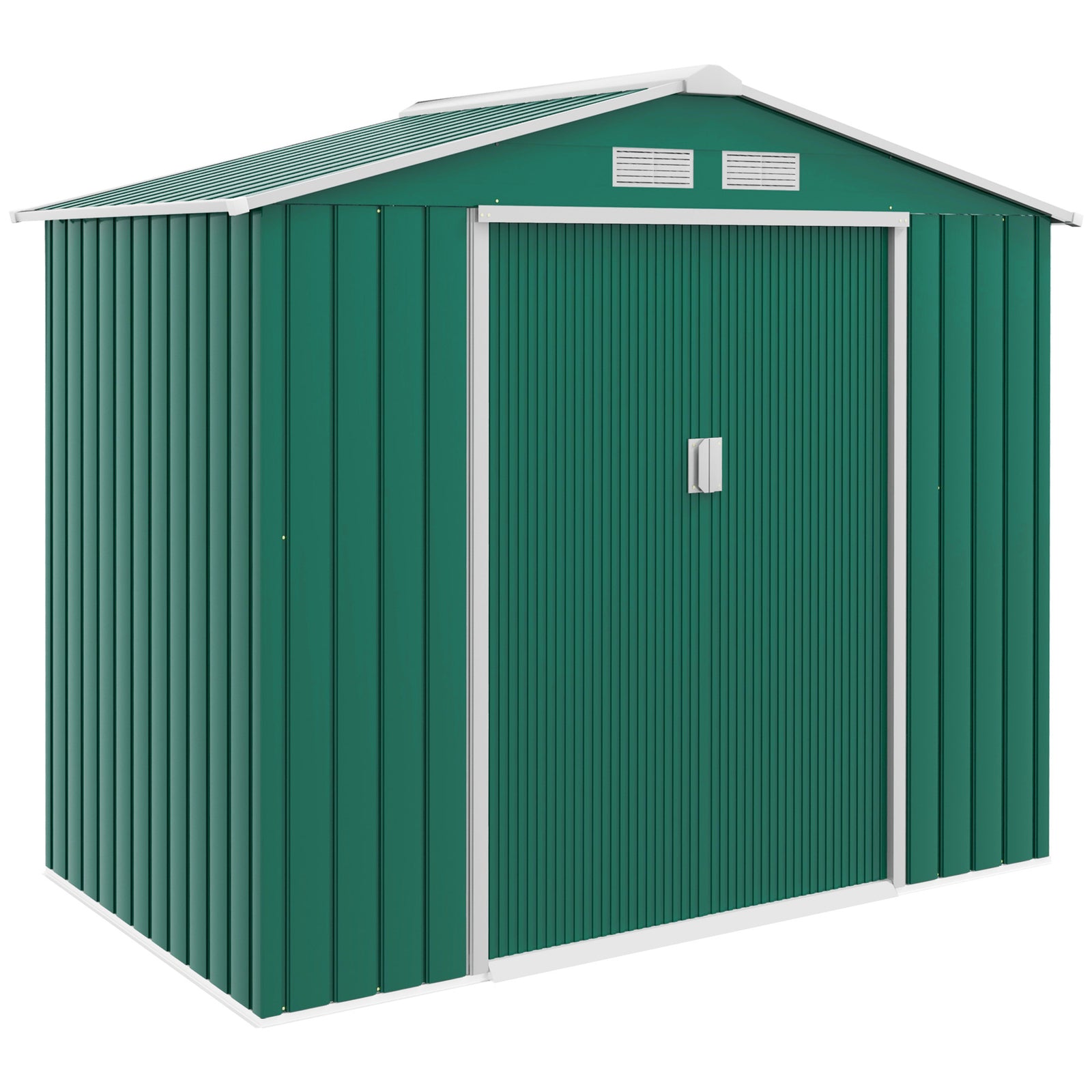 7 x 4ft Metal Garden Shed, Outdoor Storage Tool House with Ventilation Slots, Foundation Kit and Lockable Double Doors, Green