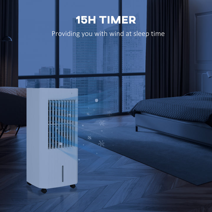 HOMCOM 68cm Portable Evaporative Air Cooler, 3-In-1 Ice Cooling Fan Cooler, Water Conditioner Humidifier Unit w/ Remote, 15H Timer, LED | Aosom UK