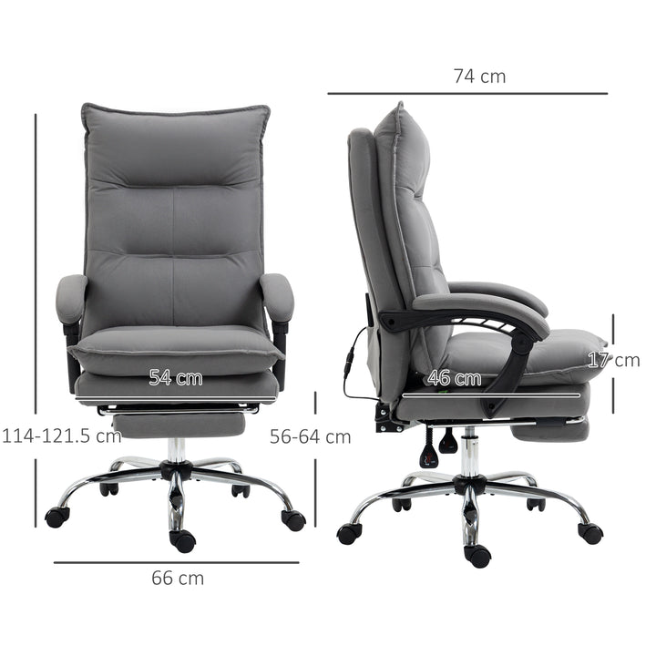 Massage Office Chair with Footrest, Desk Chair with 6 Point Massage and Heat, 155° Reclining Back for Home, Thick Padding, Grey