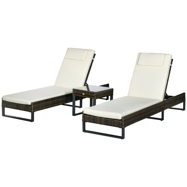 Outsunny Three-Piece Reclining Lounger Set, with Glass-Top Table - Cream | Aosom UK