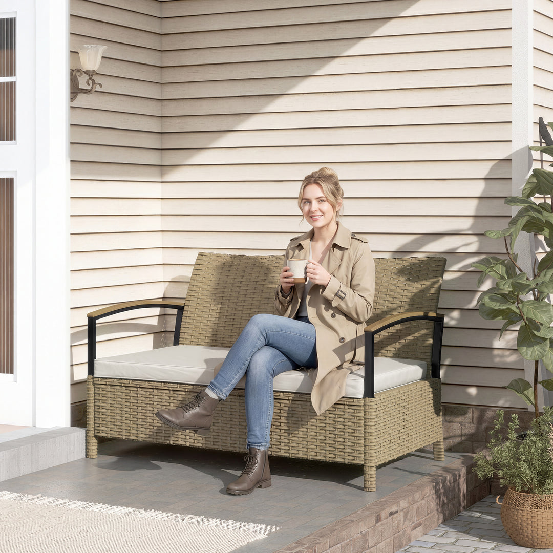 125L Garden Storage Bench, 2 Seater PE Rattan Outdoor Bench Storage Bo