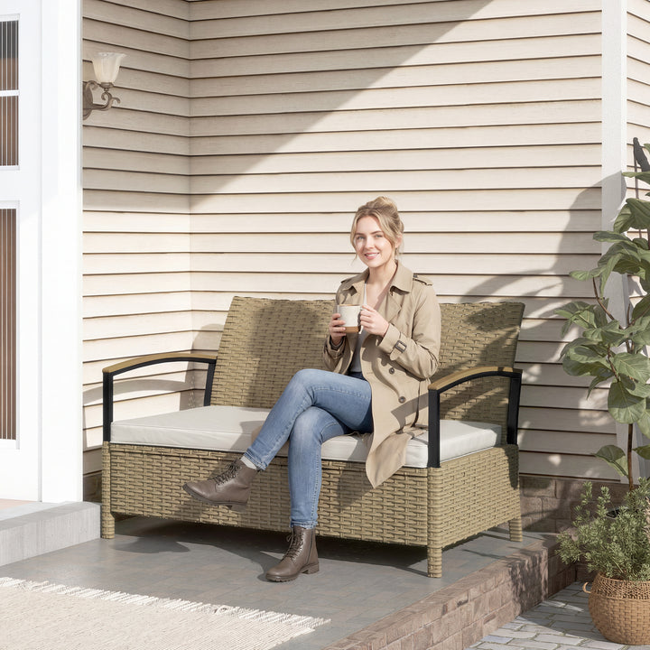 125L Garden Storage Bench, 2 Seater PE Rattan Outdoor Bench Storage Bo