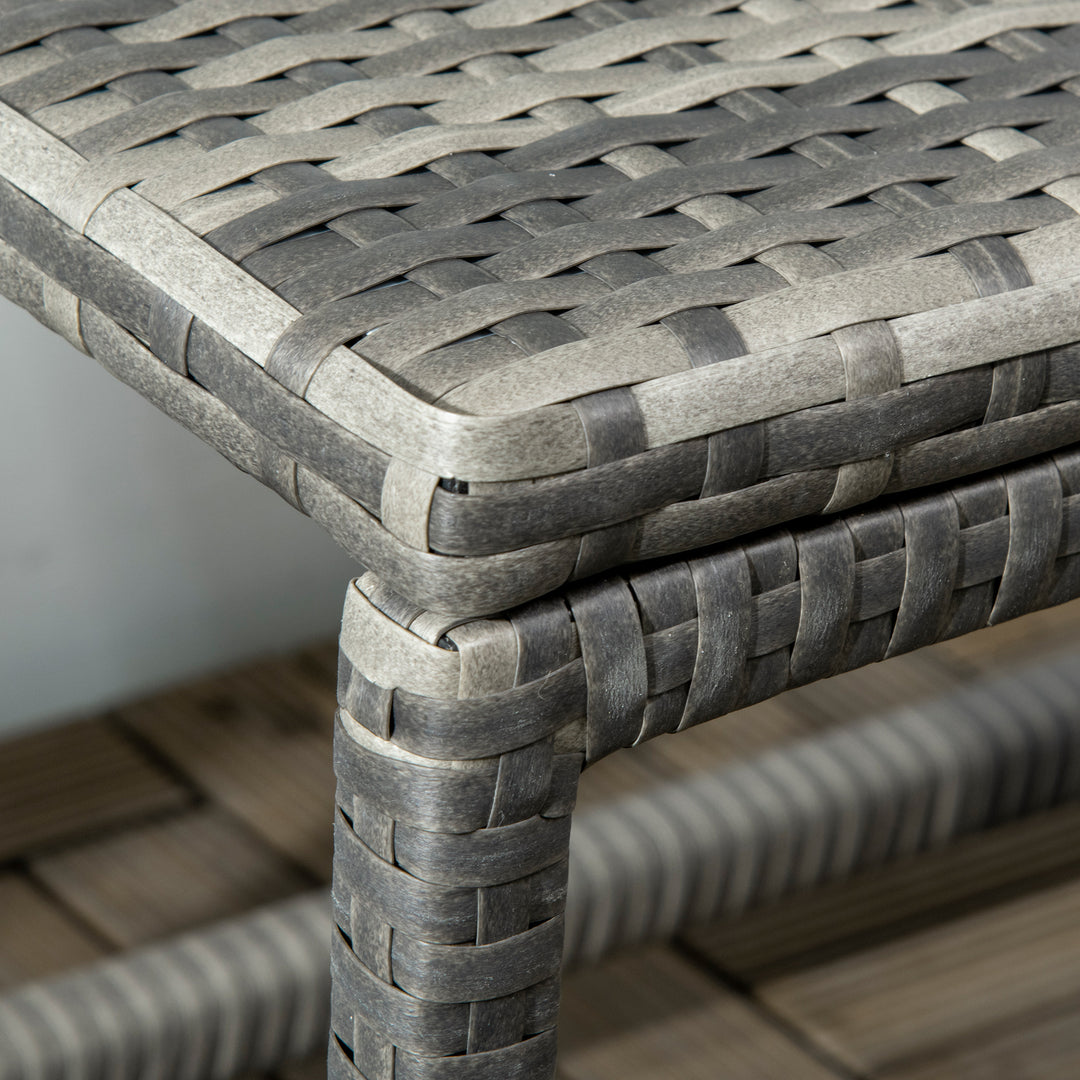 Outdoor Coffee Table, Garden PE Rattan Side Table with Plastic Board Under the Full Woven Table Top and Rectangular Frame for Patio, Balcony, Mixed Grey