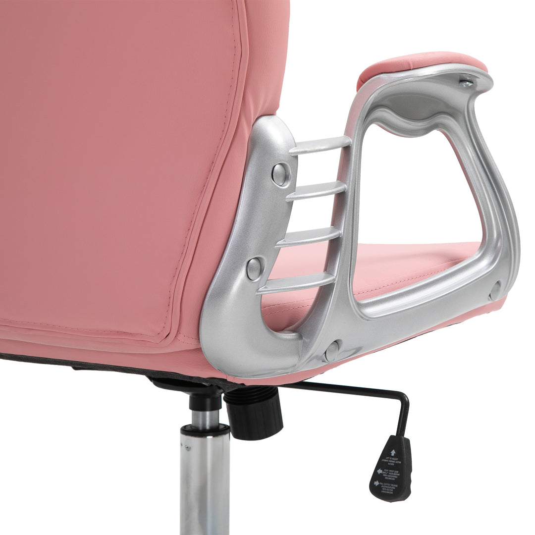 Office Chair Ergonomic 360° Swivel PU Diamante Padded Base 5 Castor Wheels for Home Work Pink