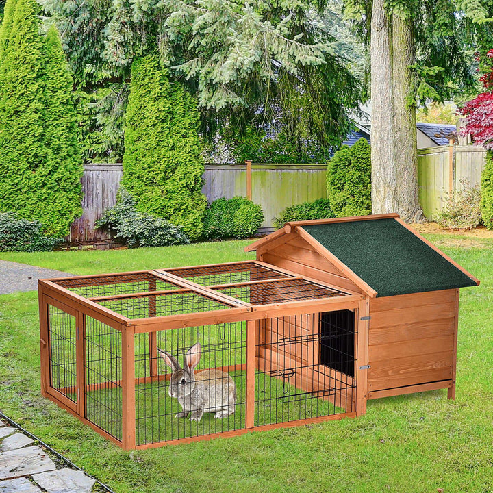 MCL Wooden Rabbit Hutch Outdoor, Guinea Pig Hutch, Detachable Pet House Animal Cage with Openable Run & Roof Lockable Door Slide-out Tray 146 x 95 x 69cm