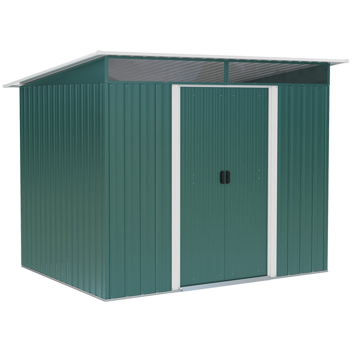 Outsunny Pent Roofed Metal Garden Shed House Hut Gardening Tool Storage w/ Ventilation 260L x 194W x 200H cm | Aosom UK