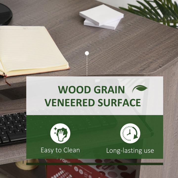 MCL L-Shaped Corner Computer Desk w/ 2 Shelves Wide Worktop Keyboard Tray Drawer & CPU Stand Home Office Study Bedroom Furniture Grey