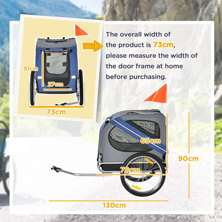 MCL Folding Dog Bike Trailer Pet Cart Carrier for Bicycle Travel in Steel Frame with Hitch Coupler - Blue & Grey