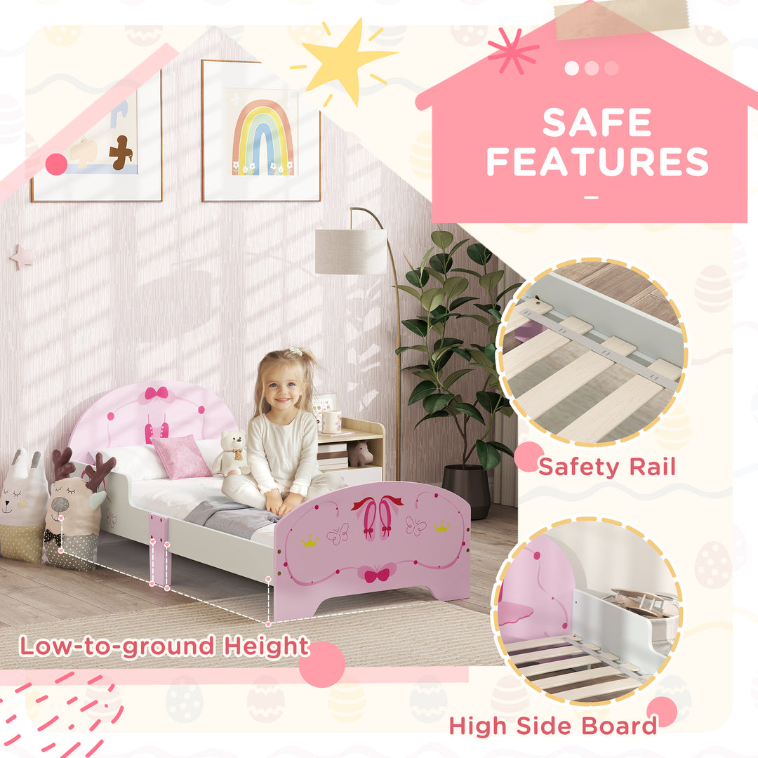AIYAPLAY Ballet Theme Toddler Bed Frame with Safety Rails for 3-6 Years, Pink