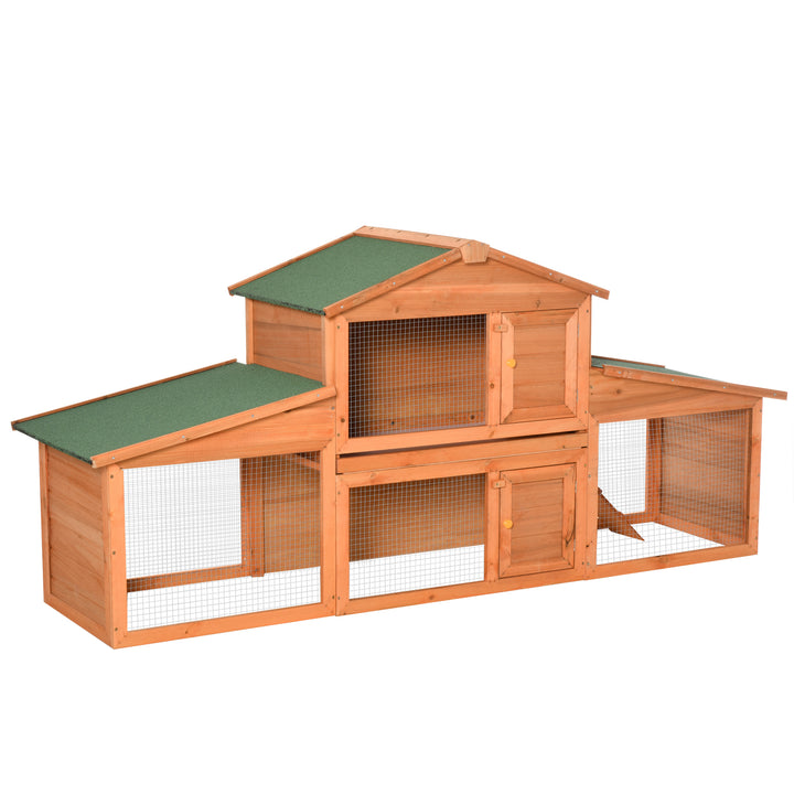 PawHut Small Animal Deluxe XXL Fir Wood 2-Tier Hutch Natural Wood Tone | Aosom UK